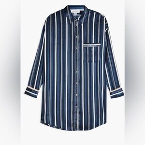 Topshop Striped Satin Pajama Shirt In Navy & White